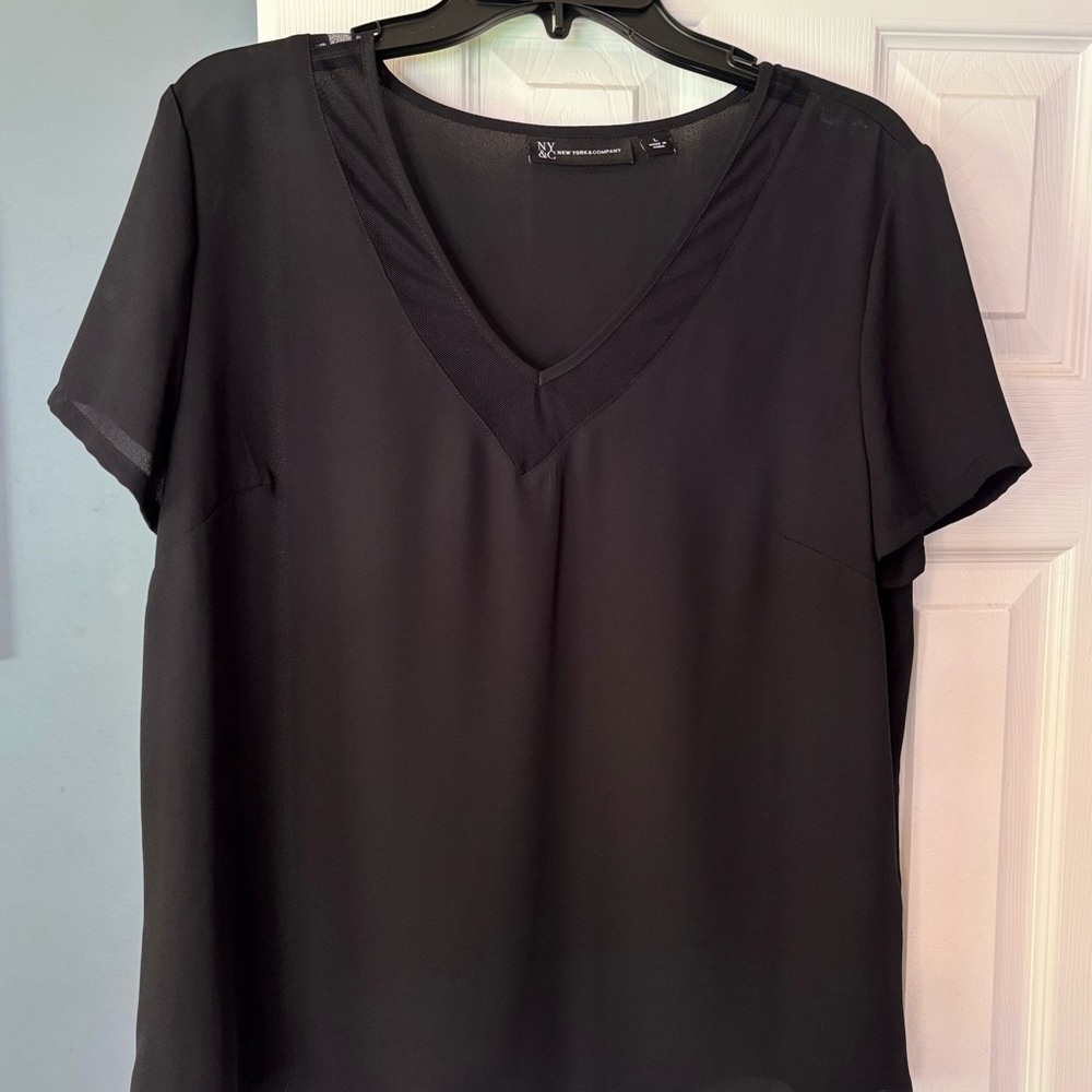 New York & Company Black Blouse V-Neck Style